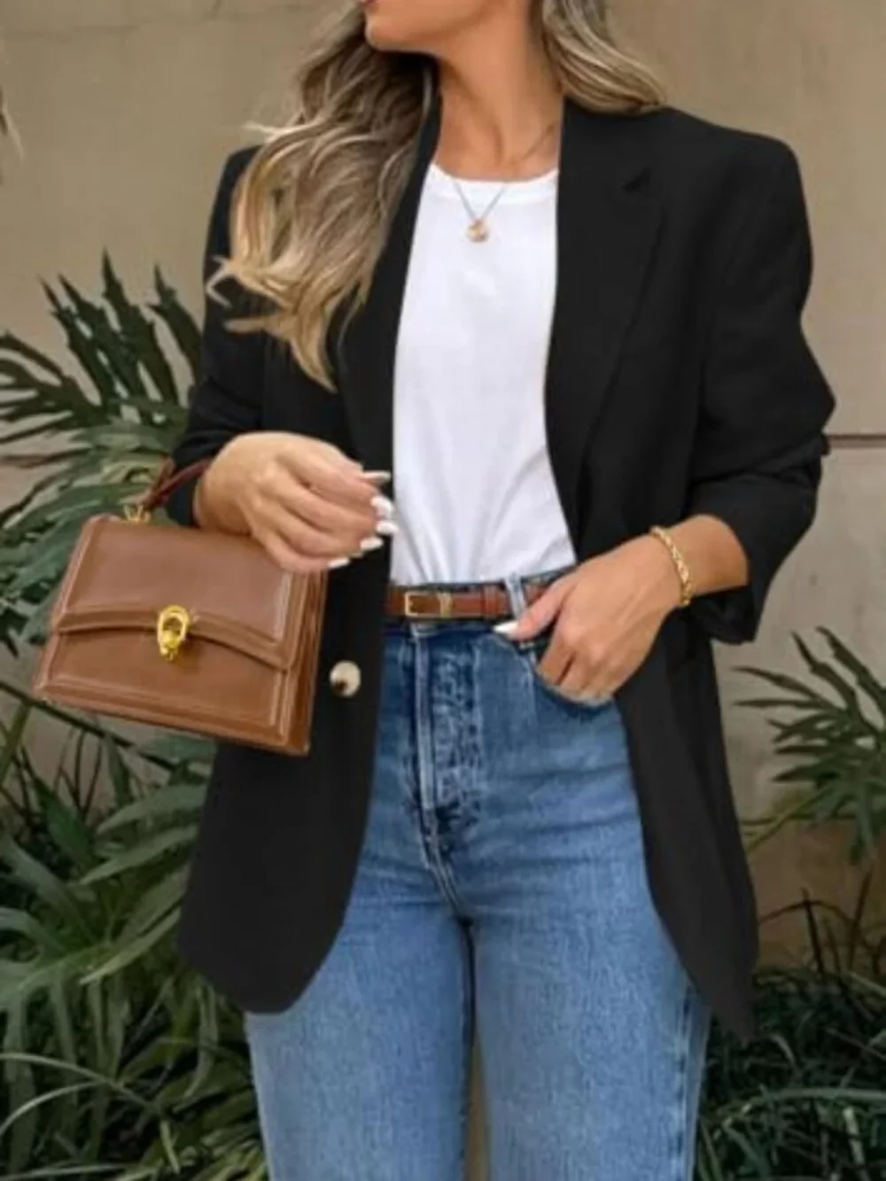 Open Front Notch Lapel Blazer Women Business Casual Long Sleeve Suit Jacket